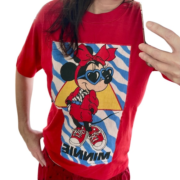 RARE Vintage 1989 Puff Paint Minnie Mouse Red Tee. Size L. Screen Stars Best. - Picture 6 of 7